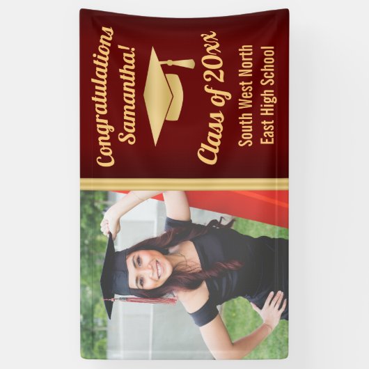 Classic Maroon Gold Custom Foto Abschluss Sign Banner (Vertikal)