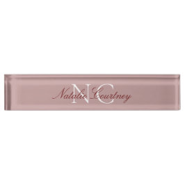 Classic Maroon Minimalistisch Two Monogram Namensplakette