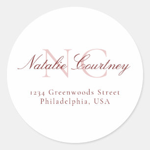 Classic Maroon Minimalistisch Two Monogram Runder Aufkleber