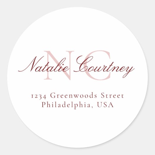 Classic Maroon Minimalistisch Two Monogram Runder Aufkleber (Vorderseite)