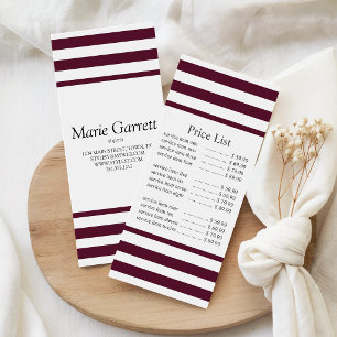Classic Maroon Stripe Business Price Werbekarte
