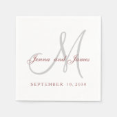 Classic Marsala White Gray Monogram Paper Napkins Serviette (Vorderseite)