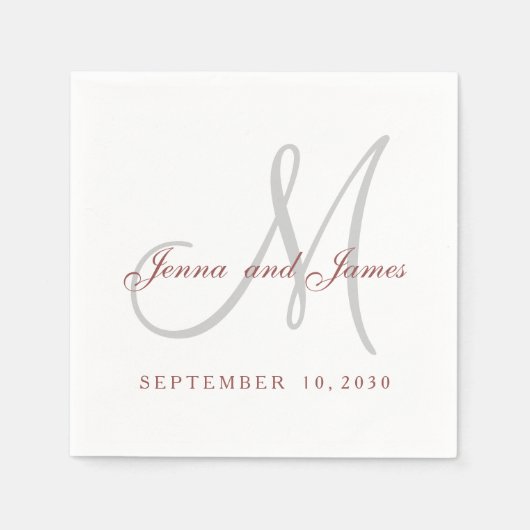 Classic Marsala White Gray Monogram Paper Napkins Serviette (Vorderseite)