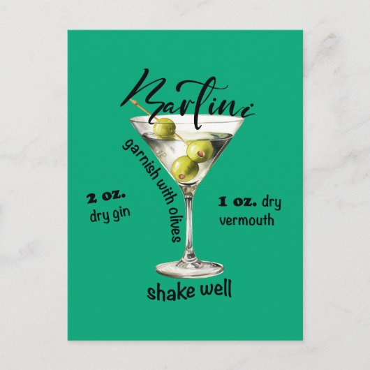 Classic Martini Rezept Cocktail Bar Postkarte (Vorderseite)