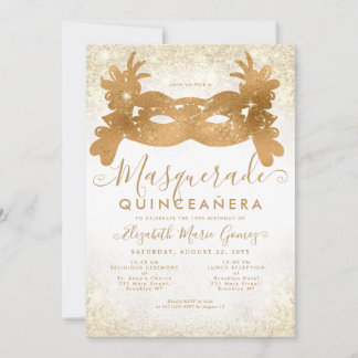 Classic Masquerade Maske Gold Glitzer Quinceanera Einladung