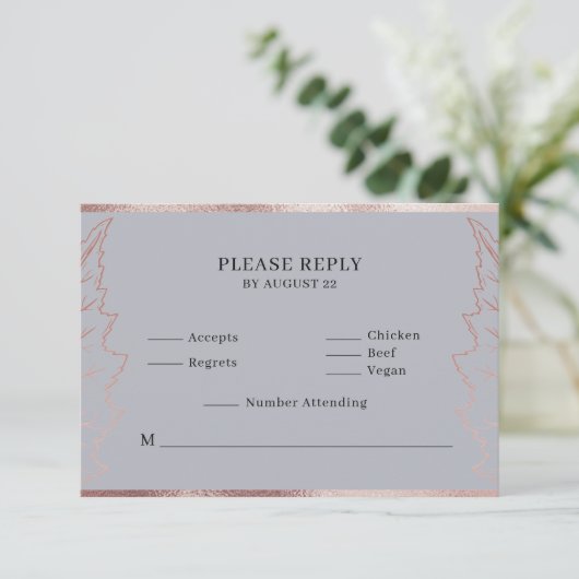 Classic Matt Rose Gold Blätter Wedding RSVP Card Dankeskarte (Stehend Vorderseite)