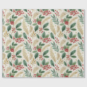 Classic Merry & Bright Red Green and Gold Holly Geschenkpapier (Flach)
