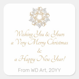 Classic Merry Christmas Gold, Silver Calligrafy Quadratischer Aufkleber