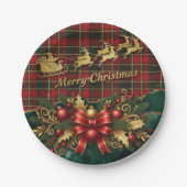 Classic Merry Christmas Plaid Design Pappteller (Vorderseite)