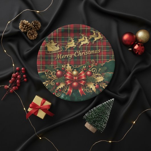 Classic Merry Christmas Plaid Design Pappteller