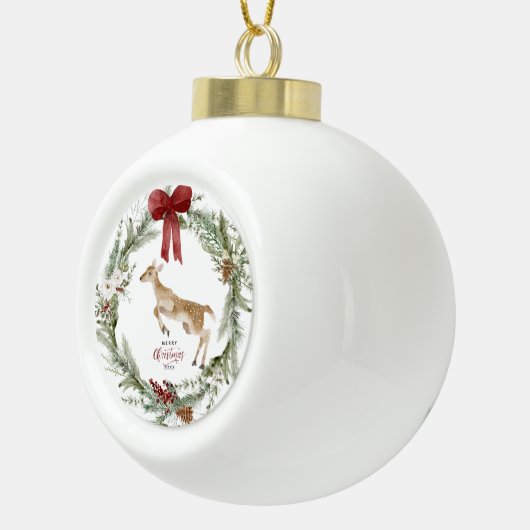 Classic Merry Christmas Winter Holiday Wreath Keramik Kugel-Ornament (Rechts)