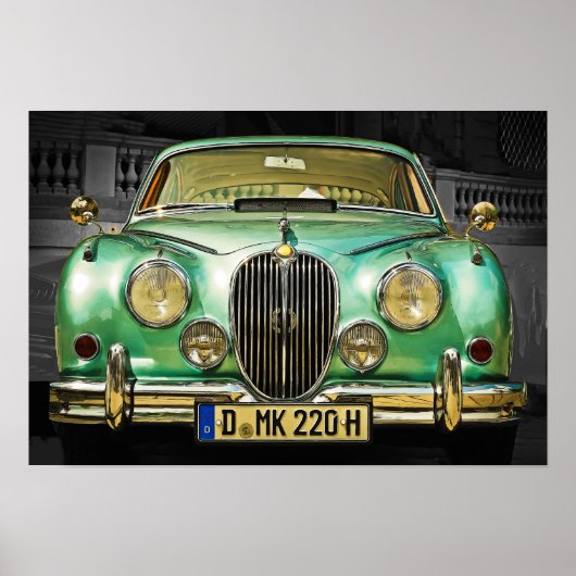 Classic Metallic Green Jaguar Sedan Poster (Vorne)