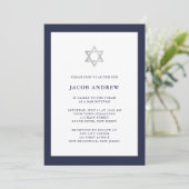 Classic Midnight Blue und White | Bar Mitzvah Einladung (Stehend Vorderseite)