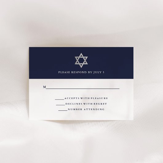 Classic Midnight Blue und White | Bar Mitzvah RSVP Karte