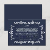 Classic Midnight Navy Blue Ornately Framed Wedding Begleitkarte (Vorne/Hinten)