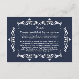 Classic Midnight Navy Blue Ornately Framed Wedding Begleitkarte