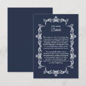 Classic Midnight Navy Blue Ornately Framed Wedding Begleitkarte (Vorne/Hinten)
