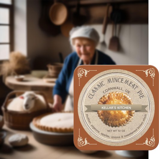 CLASSIC MINCEMEAT PIE Grunge Schriftart Kraft Brow Quadratischer Aufkleber