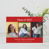 Classic Minimal 3 Fotos Roter Abschluss Einladung (Stehend Vorderseite)