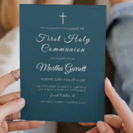 Classic Minimal Blue Boy First Heilige Kommunion Einladung