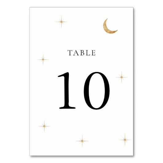 Classic Minimal Celestial Gold Moon Stars Hochzeit Tischnummer (Rückseite)
