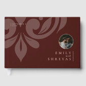 Classic Minimal Damask Mahogany Foto Hochzeit Gästebuch (Vorderseite)
