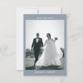 Classic Minimal Dusty Blue Foto Wedding Dankeskarte (Vorderseite)