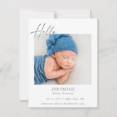 Classic Minimal Hello Baby Photo Announcement Card (Vorderseite)