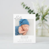 Classic Minimal Hello Baby Photo Announcement Card (Stehend Vorderseite)