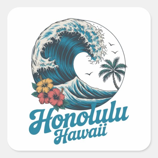 Classic Minimal Honolulu Hawaii Aloha Travel  Quadratischer Aufkleber (Vorderseite)