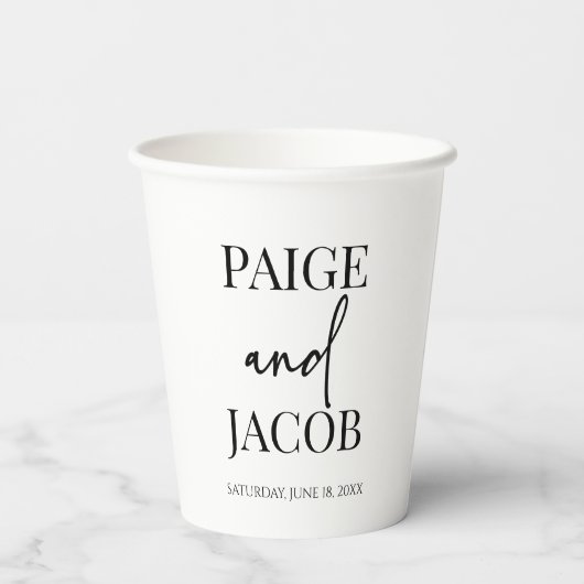 Classic Minimal Minimalist Custom Names Wedding Pappbecher (Rückseite)