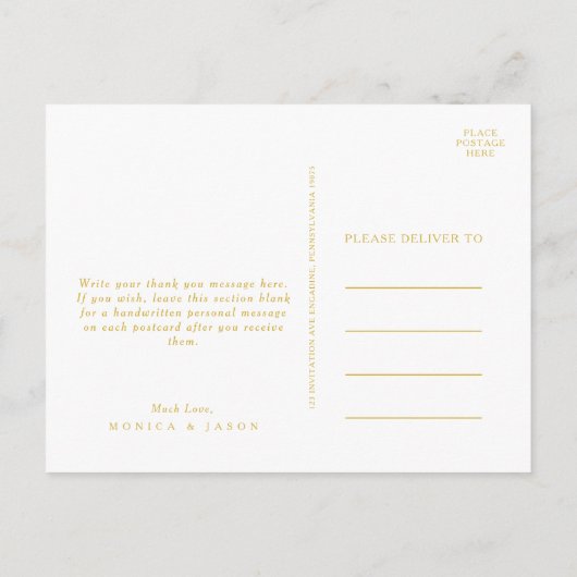 Classic Minimal Navy Blue Gold Hochzeit Vielen Dan Postkarte (Rückseite)