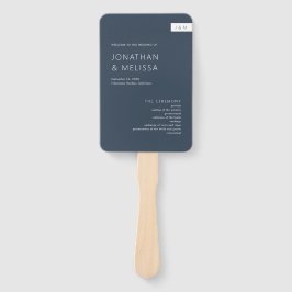 Classic Minimal Navy Blue Monogram Wedding Program Fächer