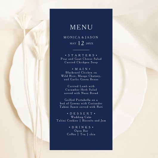 Classic Minimal Navy Blue | Silver Wedning Dinner Menükarte