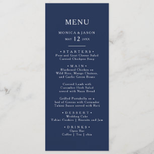 Classic Minimal Navy Blue   Silver Wedning Dinner Menükarte