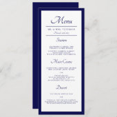 Classic Minimal Navy Blue Wedding Dinner Menükarte (Vorne/Hinten)