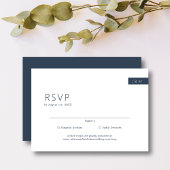 Classic Minimal Navy Blue & White Monogram Wedding RSVP Karte
