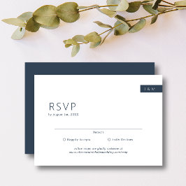 Classic Minimal Navy Blue & White Monogram Wedding RSVP Karte