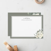 Classic Minimal Olive Green Border Floral  Mitteilungskarte (Vorderseite/Rückseite Beispiel)