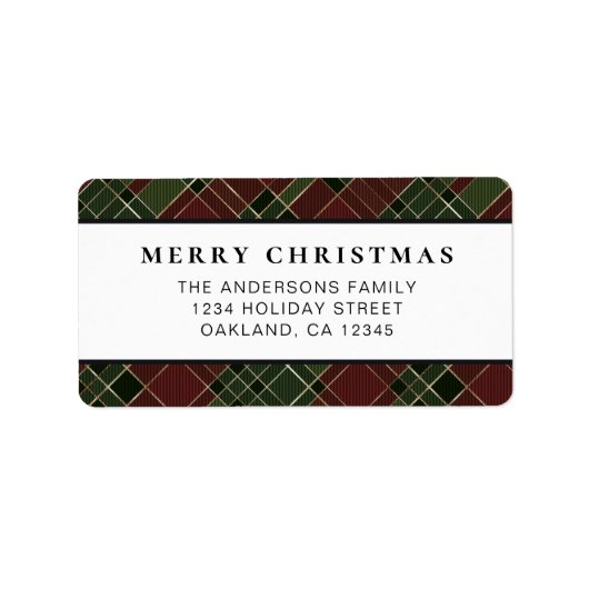 Classic Minimal Red and Green Kariert Christmas Adressaufkleber (Vorne)