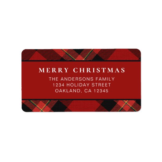 Classic Minimal Red Buffalo Kariert Frohe Weihnach Adressaufkleber (Vorne)