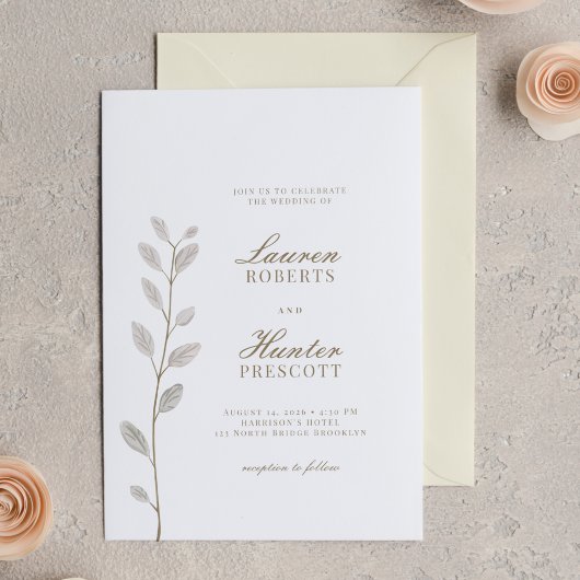 Classic Minimal Soft Ivory Floral Wedding Einladung