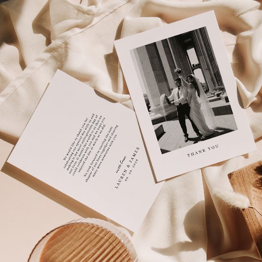 Classic Minimal Wedding Photo Thank You Card Dankeskarte