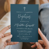 Classic Minimal White Blue Girl Taufe Einladung