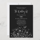 Classic Minimal White Wildblume Black Wedding Einladung (Vorderseite)