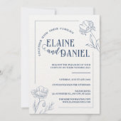 Classic Minimalist Blue Floral Wedding Einladung (Vorderseite)