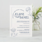 Classic Minimalist Blue Floral Wedding Einladung (Stehend Vorderseite)