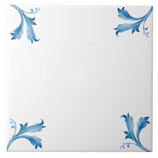 Classic Minimalist Blue Tile Leaf Ornaments  Fliese (Vorderseite)