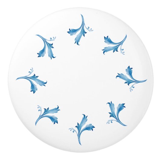 Classic Minimalist Blue Tile Leaf Ornaments Keramikknauf (Vorderseite)