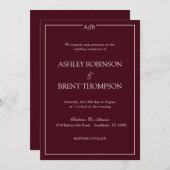 Classic Minimalist Monogram Burgundy and Ivory Einladung (Vorne/Hinten)